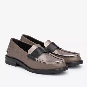 $750 PEDRO GARCIA STINA CLASSIC PENNY LOAFER FOSSIL METALLIC BLACK 41 (DB27)